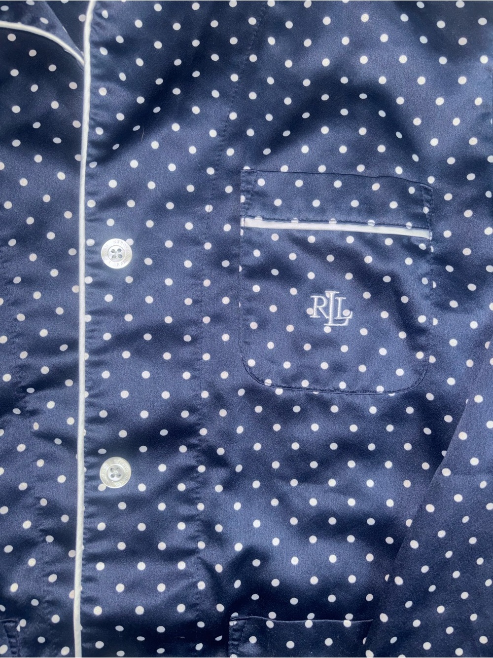 Lauren Ralph Lauren Polka Dot Pajama Top ✨ Navy Button Down Lounge Shirt XS - Picture 2 of 4